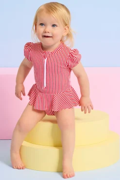 Seafolly Girls Baby Girls Textured Stripe Peplum Sunsuit