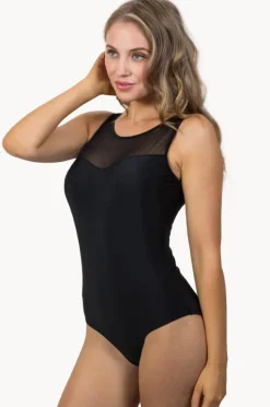 Women Beach Front Story Mesh High Neck One Piece