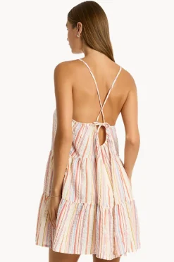 Women Sea Level Boho Stripe Tie Back Short Sundress