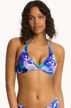Women Sea Level Cascade Twist Front Halter Bra