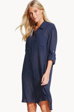 Women Seafolly Crinkle Twill Beach Shirt