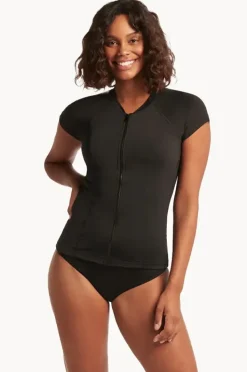 Women Sea Level Eco Essentials Zip Front Short Sleeve Suntop