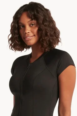 Women Sea Level Eco Essentials Zip Front Short Sleeve Suntop