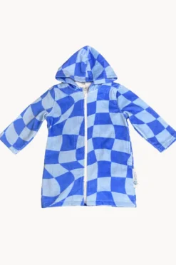 BOY Back Beach Co Kids Tidal Checker Hooded Towelling Robe 7-11Y