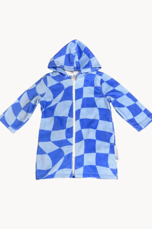 BOY Back Beach Co Kids Tidal Checker Hooded Towelling Robe 3-5Y