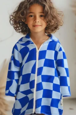 BOY Back Beach Co Kids Tidal Checker Hooded Towelling Robe 5-7Y