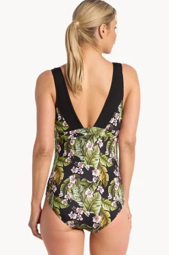 Women Poolproof Leafique Ruched Scoop One Piece