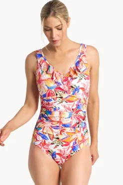 Women Jantzen Mandalay DD/E Cup Mesh Frill One Piece