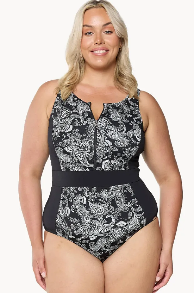 Women Capriosca Mono Paisley Zip High Neck One Piece