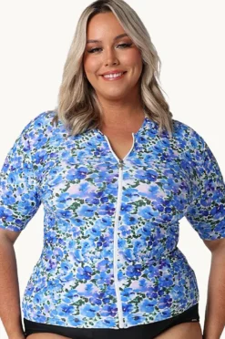Women Capriosca Pansy Short Sleeve Zip Suntop