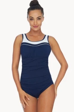 Women Poolproof Ruched Scoop Neck One Piece