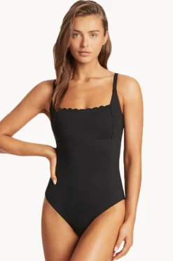 Women Sea Level Scalloped Square Neck Bralette One Piece