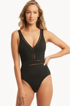 Women Sea Level Spliced Plunge One Piece