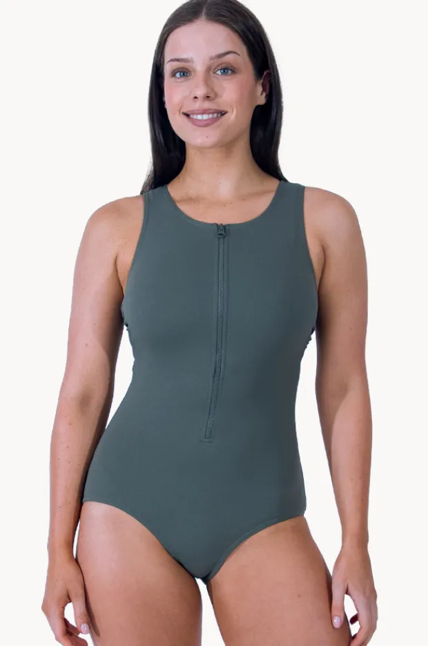 Women Base Swim Sports Zip Through One Piece