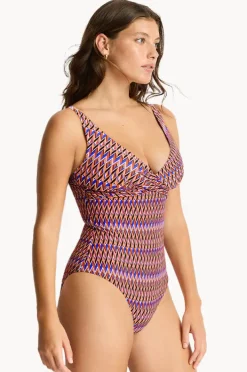 Women Sea Level Tessera Cross Front One Piece