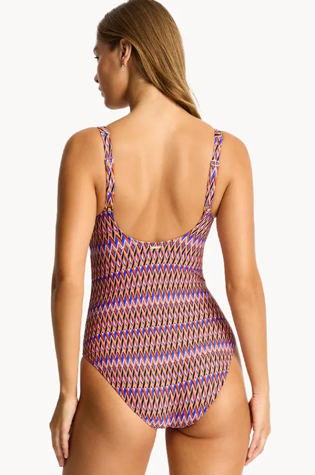 Women Sea Level Tessera Scoop Back Panel Line One Piece
