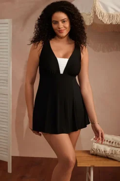 Women Longitude Texture Luxe Plunge Swim Dress