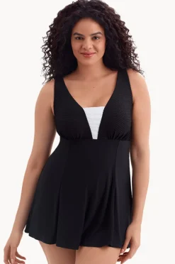 Women Longitude Texture Luxe Plunge Swim Dress