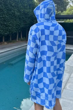 Women Back Beach Co Tidal Checker Hooded Towelling Robe L/XL