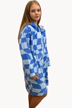 Women Back Beach Co Tidal Checker Hooded Towelling Robe L/XL