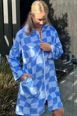 Women Back Beach Co Tidal Checker Hooded Towelling Robe L/XL