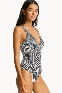Women Sea Level Zebralis Scoop Back Panel Line One Piece